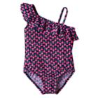 Girls 4-6x Oshkosh B'gosh&reg; Tulip Print Asymmetrical One-piece Swimsuit, Size: 4, Blue (navy)