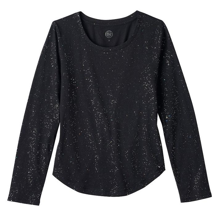 Girls 7-16 So&reg; Scoopneck Core Glitter Tee, Girl's, Size: 12, Black