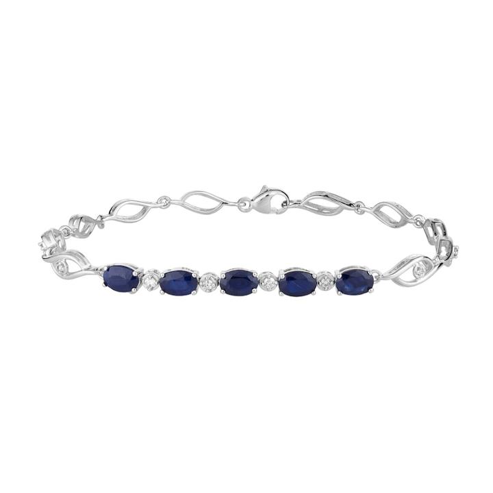 10k White Gold Sapphire & 1/10 Carat T.w. 5-stone Diamond Bracelet, Women's, Size: 7.5, Blue
