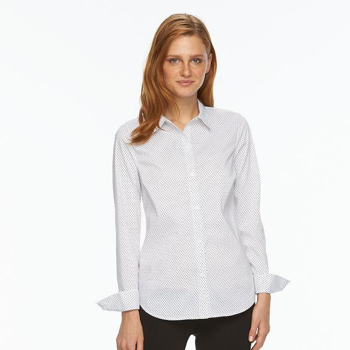 Women's Apt. 9&reg; Essential Wrinkle-resistant Shirt, Size: 14, White
