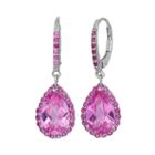 Lab-created Pink Sapphire And Lab-created Ruby Sterling Silver Halo Teardrop Earrings, Women's
