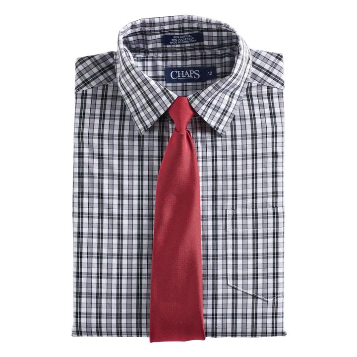Boys 8-20 Chaps Plaid Shirt & Tie Set, Size: 10, Light Grey