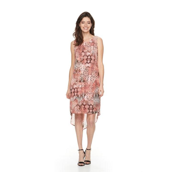 Women's Dana Buchman Print Tiered High-low Dress, Size: Small, Drk Orange