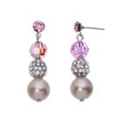Crystal Avenue Silver-plated Crystal And Simulated Pearl Linear Drop Earrings - Made With Swarovski Crystals, Women's, Red