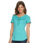 Women's Chaps Lace-up Tee, Size: Medium, Blue