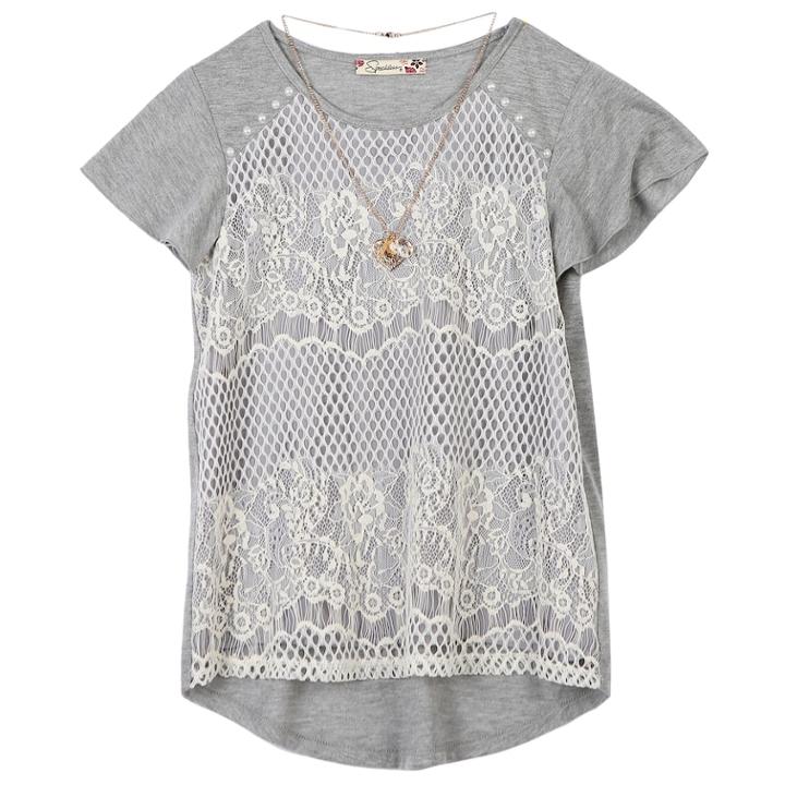 Girls 7-16 Speechless Crochet Lace Overlay Top With Necklace, Size: Medium, Silver