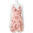 Juniors' Almost Famous Ruffle Floral Faux-wrap Dress, Girl's, Size: Xl, Med Pink