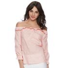 Women's Elle&trade; Seersucker Off-the-shoulder Top, Size: Medium, Lt Orange