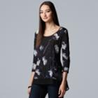 Women's Simply Vera Vera Wang Printed Crinkle Tee, Size: Medium, Dark Blue