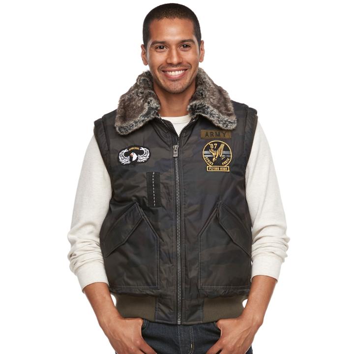 Men's Xray Slim-fit Faux-fur Military Vest, Size: Xl, Dark Green