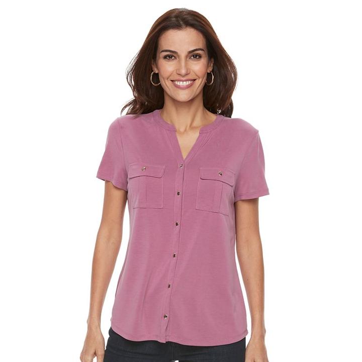 Women's Croft & Barrow® Knit Button-front Shirt, Size: Large, Med Purple