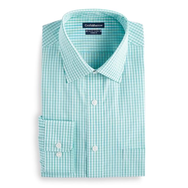 Men's Croft & Barrow&reg; Regular-fit Easy-care Spread-collar Dress Shirt, Size: 15.5-32/33, Med Green
