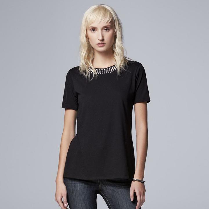 Women's Simply Vera Vera Wang Rhinestone Embellished Tee, Size: Small, Black