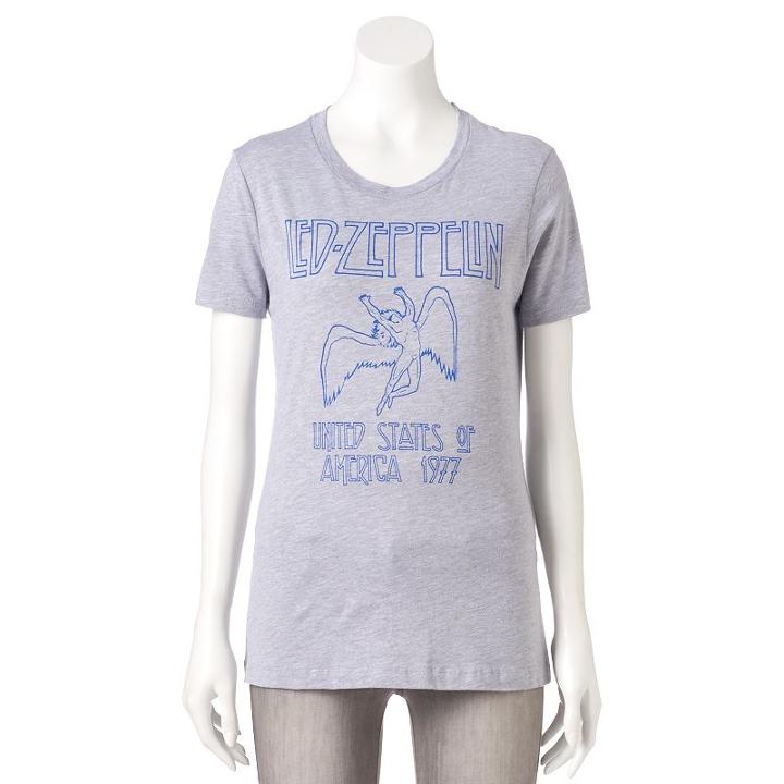 Juniors' Led Zeppelin 1977 Tour Concert Graphic Tee, Teens, Size: Xs, Grey