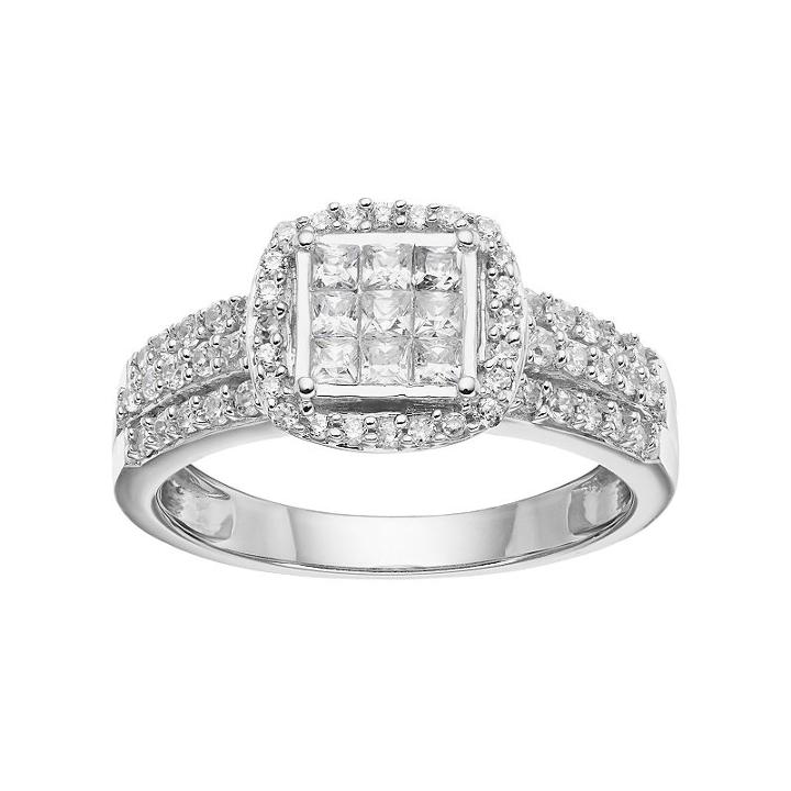 Simply Vera Vera Wang 14k White Gold 3/4 Carat T.w. Diamond Halo Engagement Ring, Women's, Size: 8