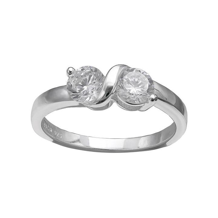 Primrose Sterling Silver Cubic Zirconia 2-stone Ring, Women's, Size: 7, Grey