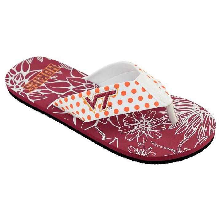 Women's College Edition Virginia Tech Hokies Floral Polka-dot Flip-flops, Size: Xl, White