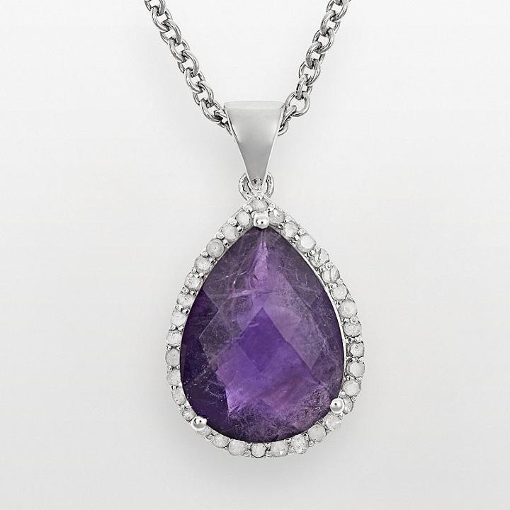 Sterling Silver 1/3-ct. T.w. Diamond And Cape Amethyst Teardrop Pendant, Women's, Size: 18, Purple