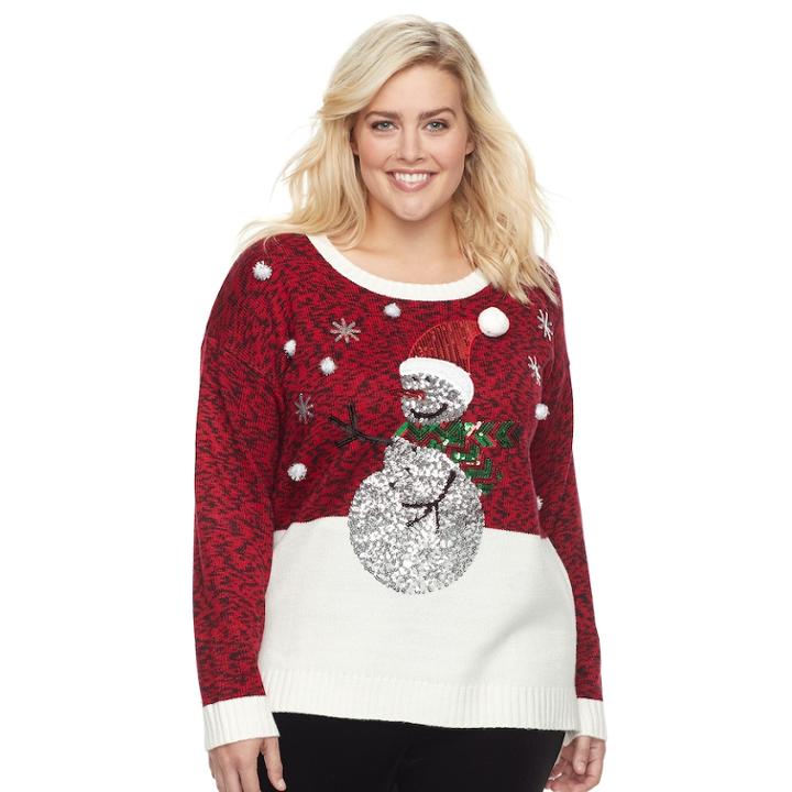 Plus Size Fashion Avenue Us Sweaters Applique Ugly Christmas Sweater, Women's, Size: 2xl, Multicolor