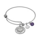 Love This Life Amethyst & Crystal Heart Charm Bangle Bracelet, Women's, Grey