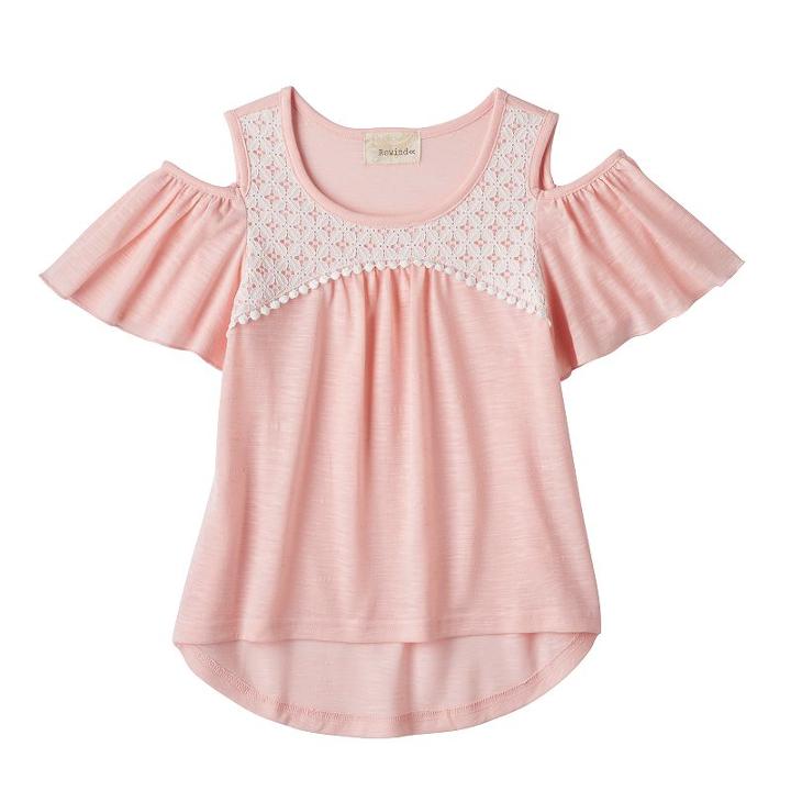 Girls 7-16 My Michelle Crochet Lace Patterned Cold Shoulder Top, Girl's, Size: Large, Light Pink
