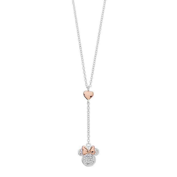 Disney's Minnie Mouse Two Tone Crystal Pendant Necklace, Women's, White