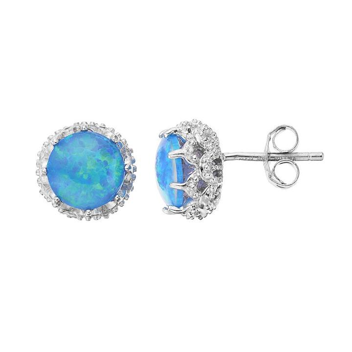 Sophie Miller Sterling Silver Lab-created Opal Stud Earrings, Women's, Blue
