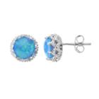 Sophie Miller Sterling Silver Lab-created Opal Stud Earrings, Women's, Blue