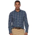 Men's Sonoma Goods For Life&trade; Flexwear Slim-fit Plaid Poplin Button-down Shirt, Size: Medium, Blue