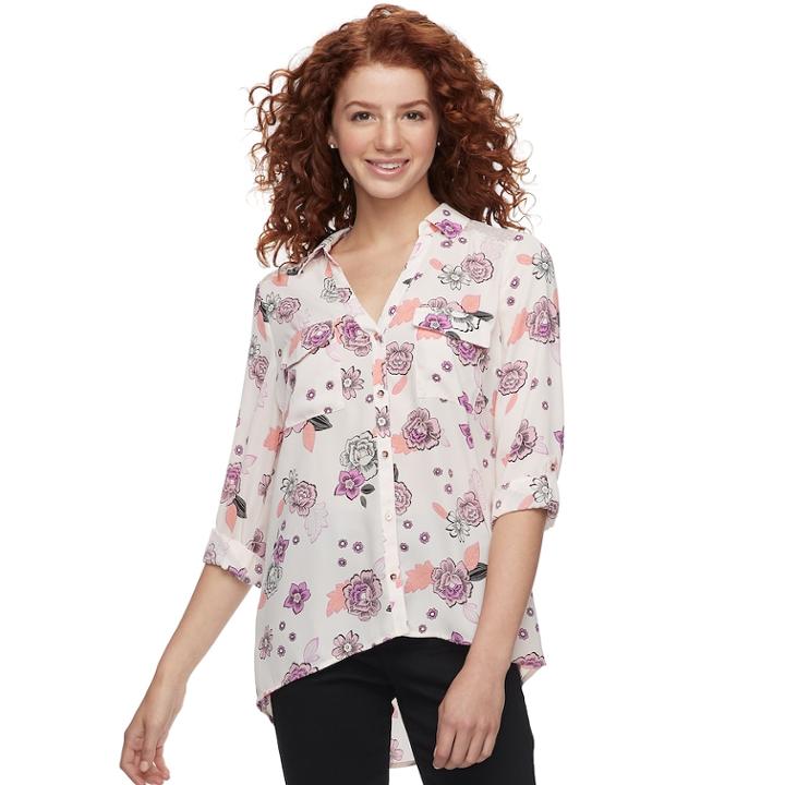 Juniors' Candie's&reg; Printed Lace Blouse, Teens, Size: Large, Red