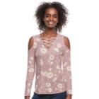 Juniors' Love, Fire Print Lace Up Cold-shoulder Top, Size: Xl, Dark Red