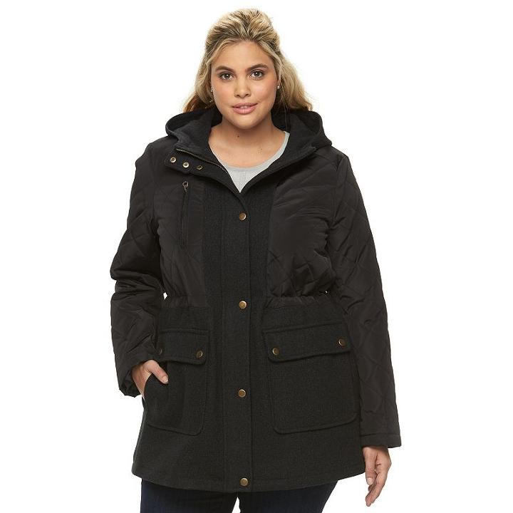Plus Size Apt. 9&reg; Hooded Quilted Wool Blend Anorak Jacket, Women's, Size: 2xl, Grey (charcoal)