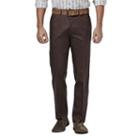 Men's Haggar Premium No Iron Khaki Stretch Straight-fit Flat-front Pants, Size: 42x32, Dark Brown