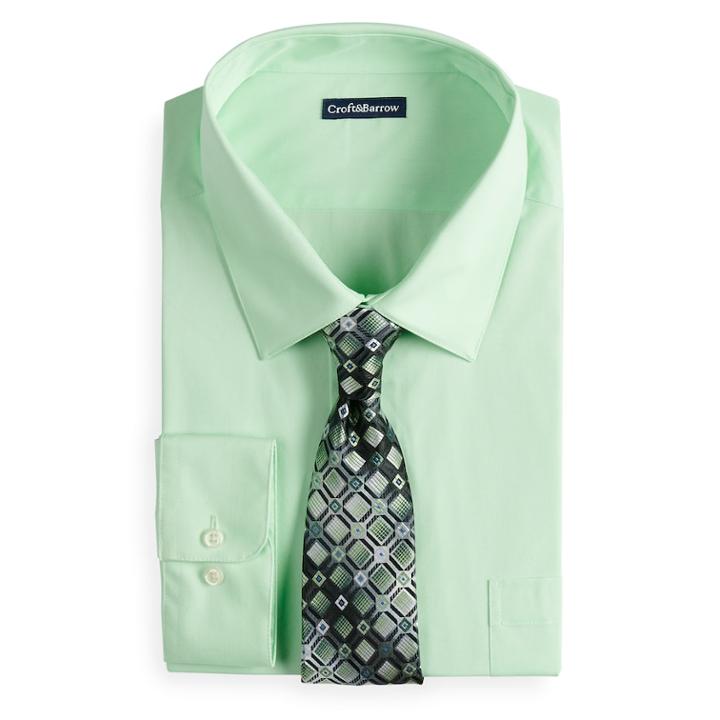 Big & Tall Croft & Barrow&reg; Classic-fit Striped Dress Shirt And Patterned Tie Boxed Set, Men's, Size: 20 34/5b, Lt Green