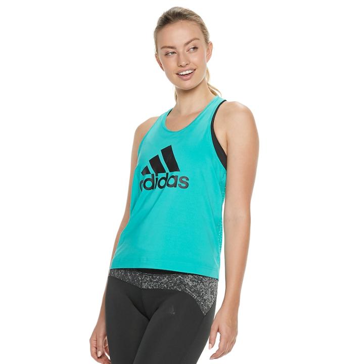 Women's Adidas Design 2 Move Racerback Tank, Size: Small, Turquoise/blue (turq/aqua)