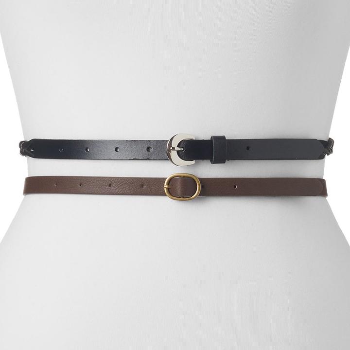 Women's Sonoma Goods For Life&trade; 2-pc. Skinny Belt Set - Black, Brown, Size: Medium, Green Oth