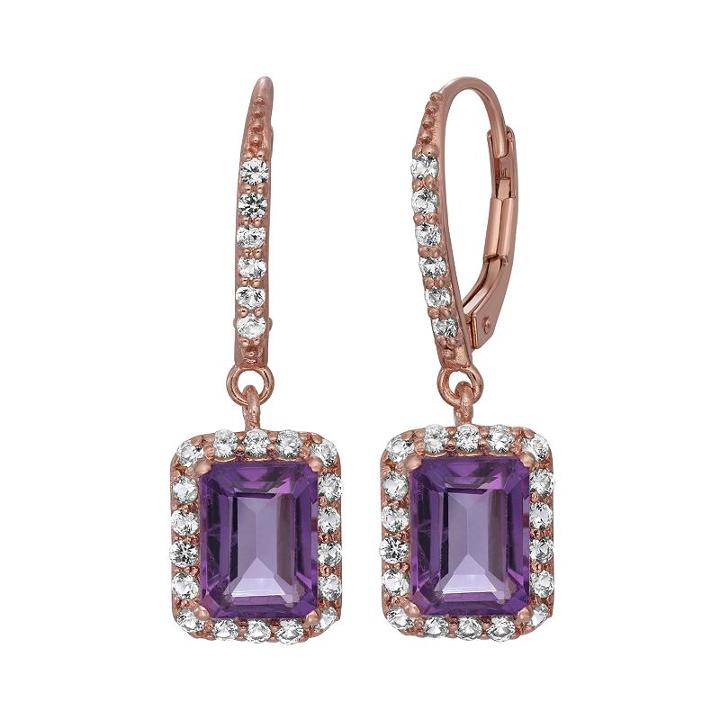 Amethyst And Lab-created White Sapphire 14k Rose Gold Over Silver Drop Earrings, Women's, Purple