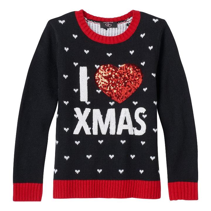 Girls 7-16 & Plus Size It's Our Time Applique Graphic Ugly Christmas Sweater, Size: Small, Black Christmas