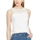 Women's Chaps Macrame Yoke Tank, Size: Large, White