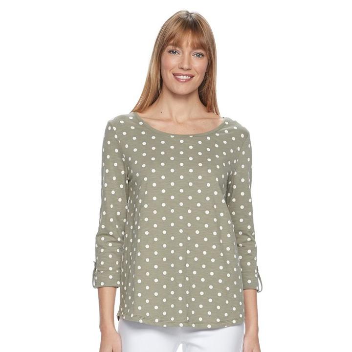 Women's Croft & Barrow&reg; Button-tab Scoopneck Tee, Size: Xl, Med Green