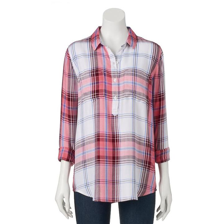 Juniors' So&reg; Shirttail Henley Tunic, Girl's, Size: Large, Dark Pink