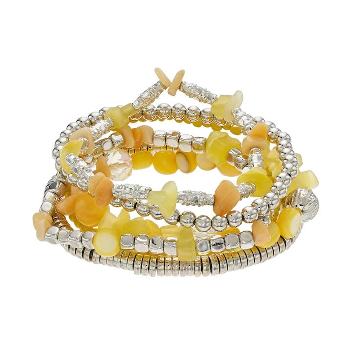 Yellow Beaded Multi Row Stretch Bracelet, Women's