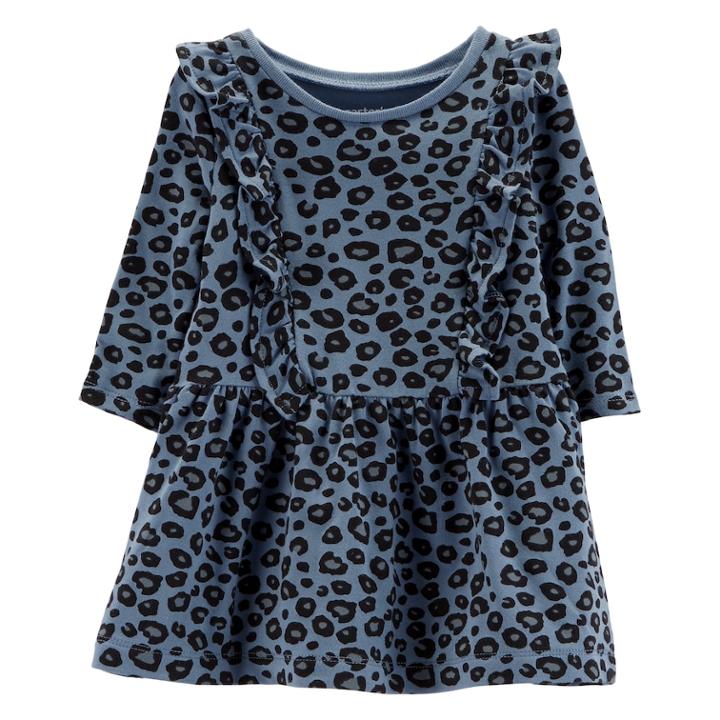 Baby Girl Carter's Print Ruffled Dress, Size: 6 Months, Blue Cheetah