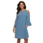 Women's Nina Leonard Oversized Sleeve Cold-shoulder Dress, Size: Large, Brt Blue