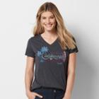 Women's Patriotic Graphic V-neck Tee, Size: Large, Dark Grey