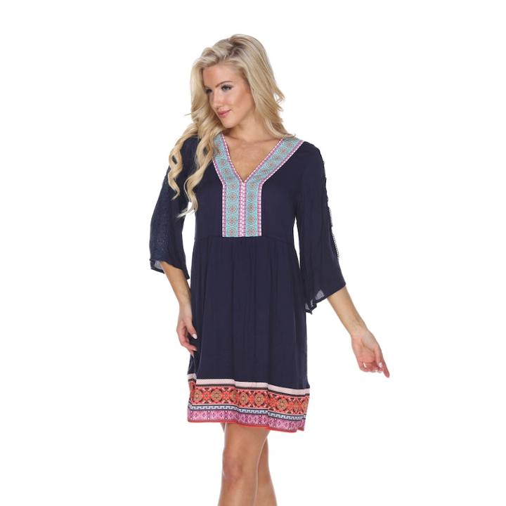 Women's White Mark Gabrielle Embroidered Gauze Dress, Size: Small, Blue (navy)