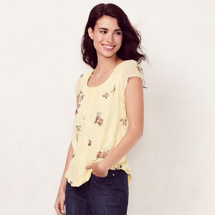 Women's Lc Lauren Conrad Swiss Dot Top, Size: Small, Yellow