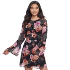 Juniors' Speechless Floral Bell Sleeve Dress, Teens, Size: Large, White