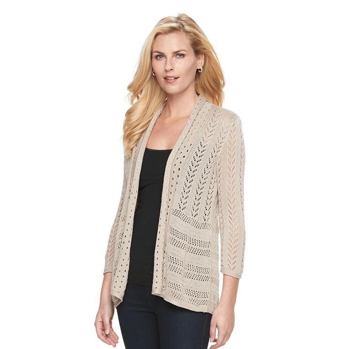 Women's Dana Buchman Open-front Pointelle Cardigan, Size: Xl, Med Beige