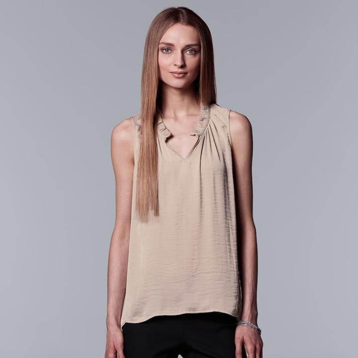 Women's Simply Vera Vera Wang Satin Ruched Tank, Size: Small, Med Beige